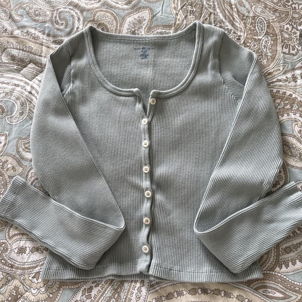 BRANDY MELVILLE Women's Zelly Light Green Button Up Top Ribbed Size XS/S